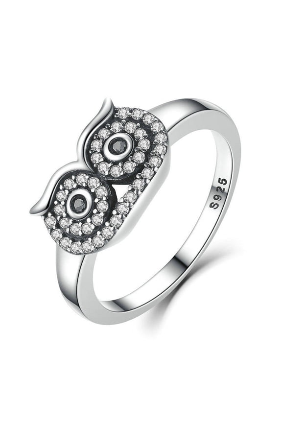925 Sterling Silver Cute Owl Stackable Finger Ring