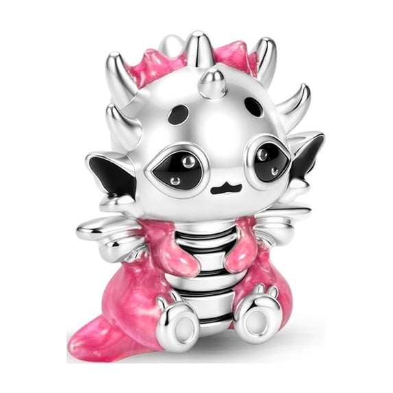 925 Sterling Silver Cute Pink Little Dragon Charm for Bracelet Charms Bangle Pendant Jewelry