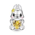 thumbnail image 1 of 925 Sterling Silver Cute Rabbit Embraces Heart Gemstone Charm for Bracelet Charms Bangle Pendant Jewelry, 1 of 4