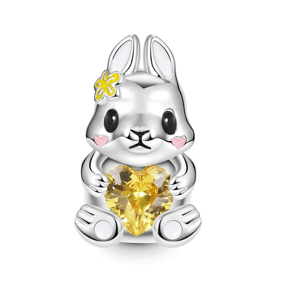 925 Sterling Silver Cute Rabbit Embraces Heart Gemstone Charm for Bracelet Charms Bangle Pendant Jewelry