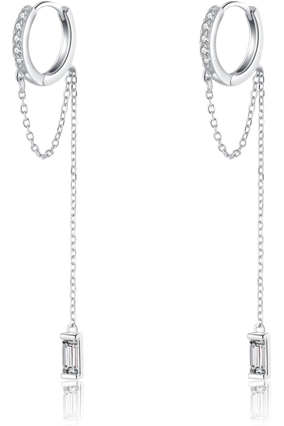 925 Sterling Silver Cz Chain Hoop Earrings Dangle For Women Teens Dangle Earrings Chain Drop Earrings Huggie[Z1]