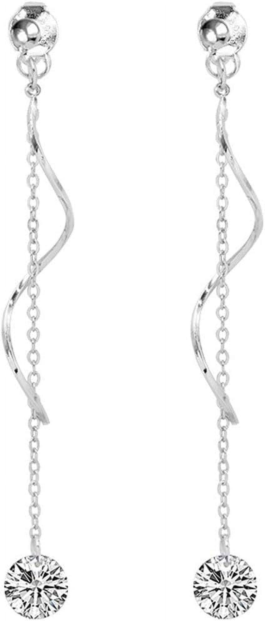 925 Sterling Silver Cz Droplet Dangle Earrings Chain For Women Teens