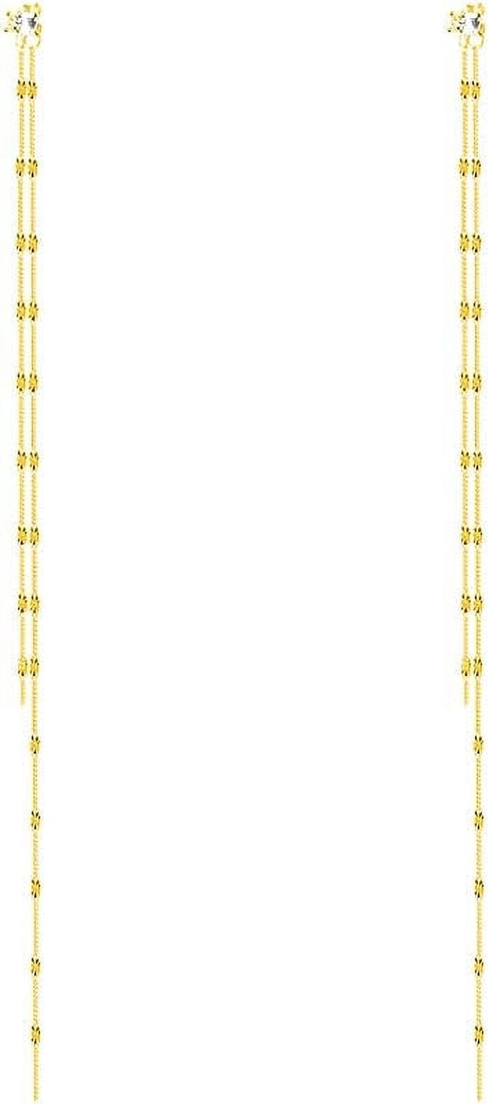 925 Sterling Silver Cz Studs 6.3Inch Long Chain Earrings Dangle For Women Line Dangling Earrings Chain Backs Threader Tassel[Z1]