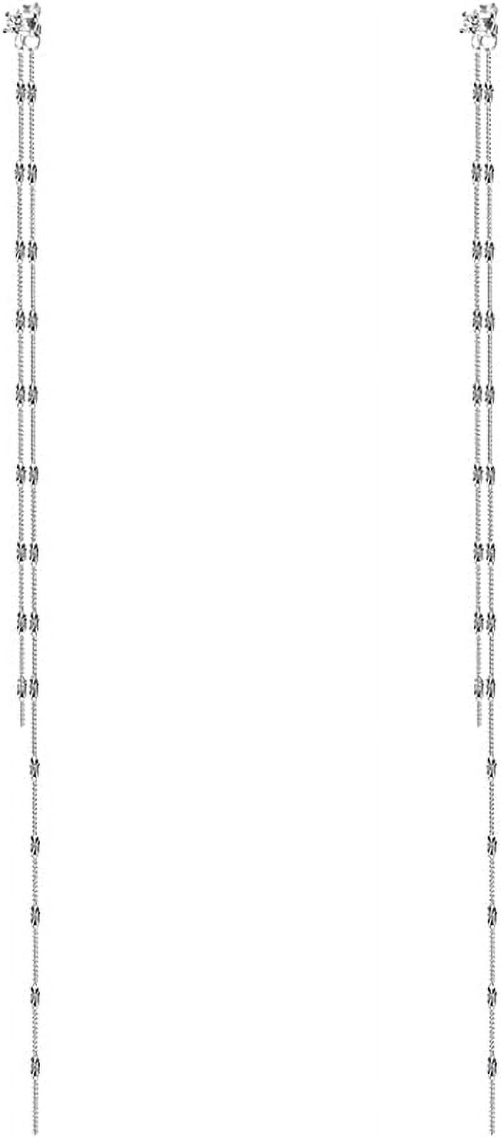 925 Sterling Silver Cz Studs 6.3Inch Long Chain Earrings Dangle For Women Line Dangling Earrings Chain Backs Threader Tassel[Z1]