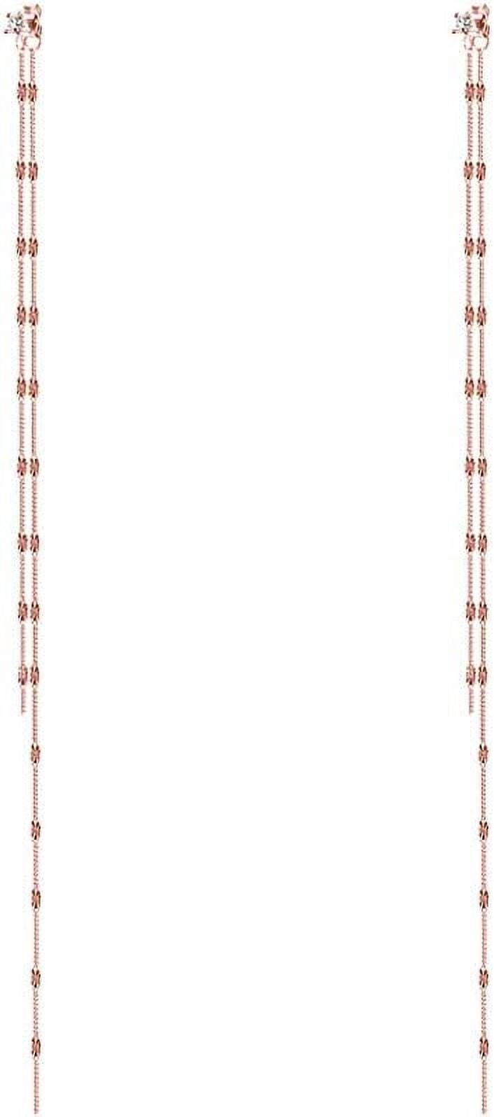 925 Sterling Silver Cz Studs 6.3Inch Long Chain Earrings Dangle For Women Line Dangling Earrings Chain Backs Threader Tassel[Z1]