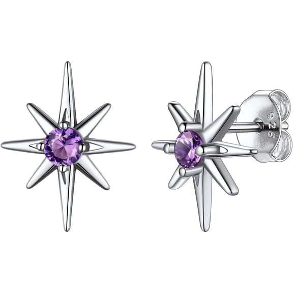 925 Sterling Silver Dainty Birthsone North Star Starburst Stud Earrings/Necklace For Women[Z3013]