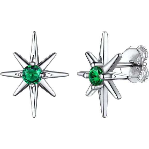 925 Sterling Silver Dainty Birthsone North Star Starburst Stud Earrings/Necklace For Women[Z3024]