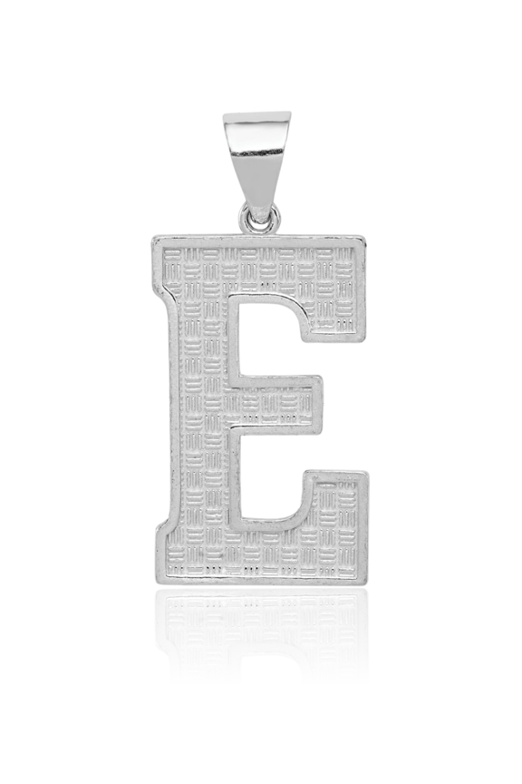 925 Sterling Silver Large Letter E Initial Pendant Necklace - 35mm 1-3/8 inch Adult