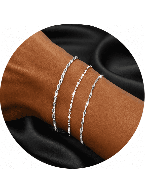925 Sterling Silver Dainty Silver Bracelets for Women Trendy, Fashion Pack Gifts for Women