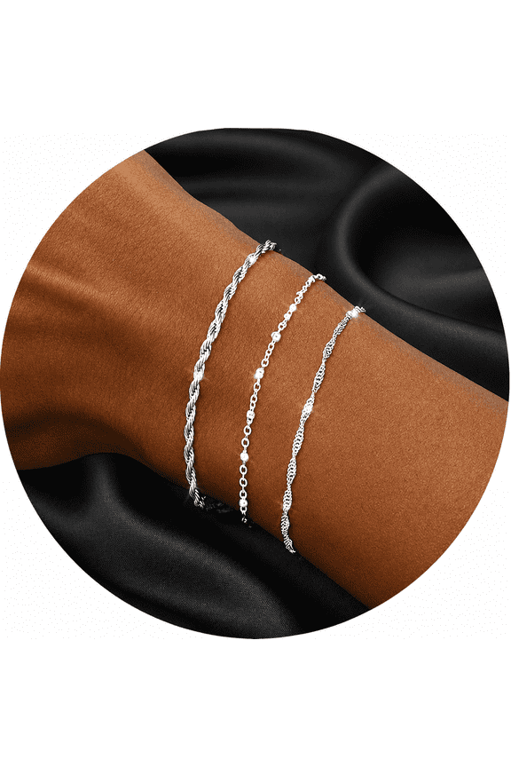 925 Sterling Silver Dainty Silver Bracelets for Women Trendy, Fashion Pack Gifts for Women