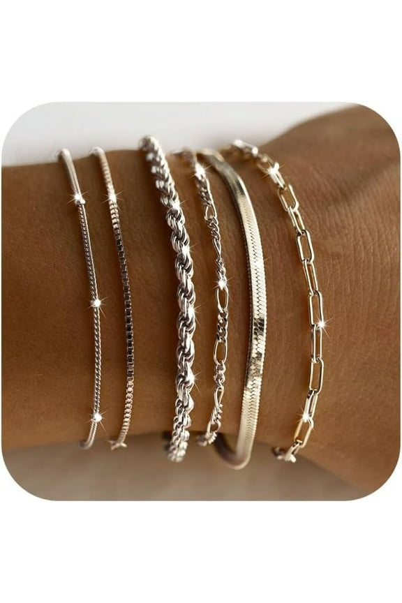 925 Sterling Silver Dainty Silver Bracelets for Women Trendy, Fashion Pack Gifts for Women