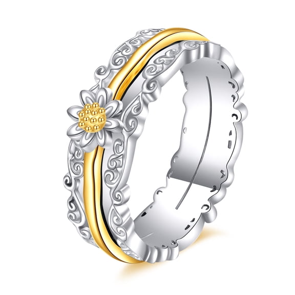 925 Sterling Silver Daisy Ring Flower Fidget Anxiety Rings for Women Worry Ring Spinner Rings Anti Stress Mood Rings Gifts Band Wide 7#