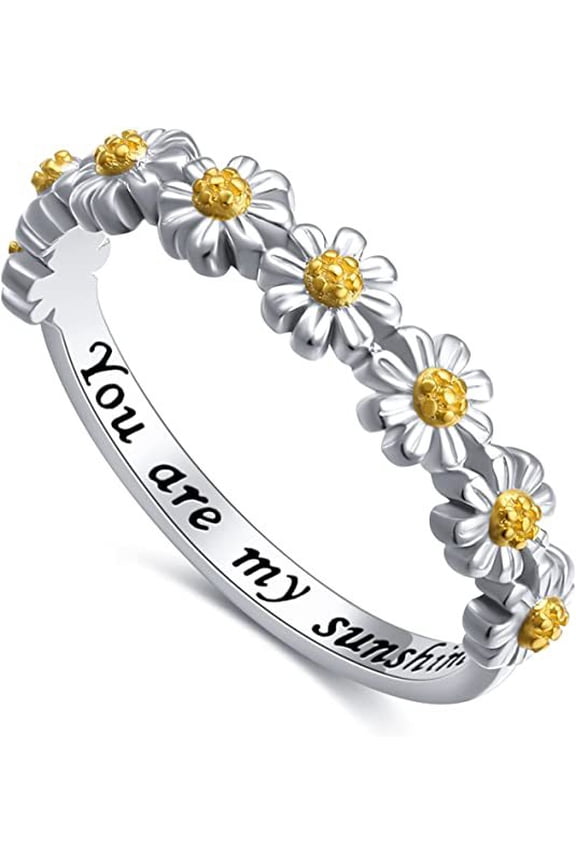 925 Sterling Silver Daisy Ring You Are My Sunshine Women's Ring Size 7 Exquisite Jewelry
