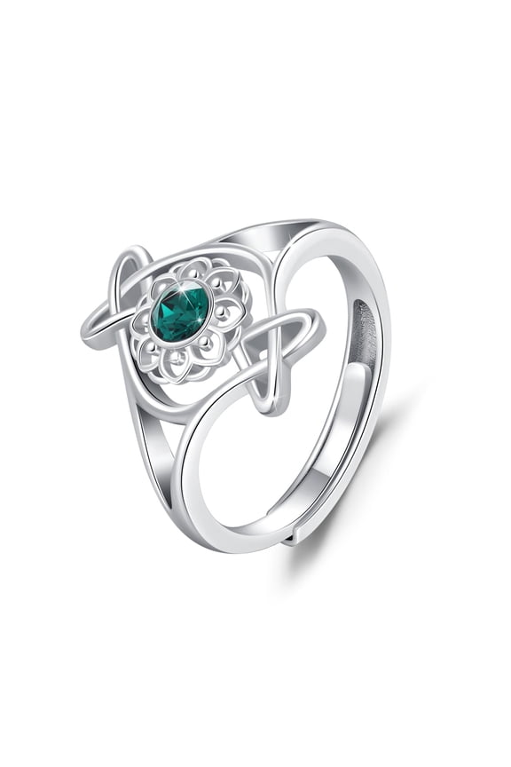 925 Sterling Silver Daisy Rings Adjustable Green CZ Rings Birthday Christmas Jewelry Gifts for Women