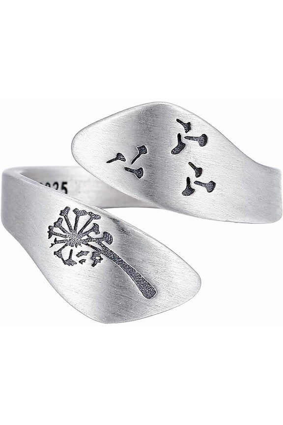 925 Sterling Silver Dandelion Open Rings for Women Men Wedding Bands Vintage Love Nature Plants Wide Hugging Wrape Rings Silver Jewelry Christmas Gifts for Mother Daughter