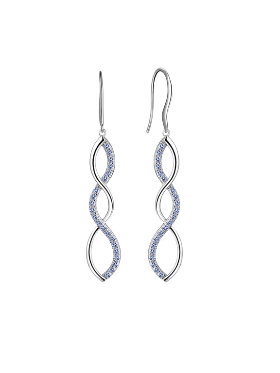 925 Sterling Silver Dangle Earrings Women Blue Topaz Drop Earrings Jewelry Spiral Hook Mother Wife Christmas Valentine's Day Gift for Her