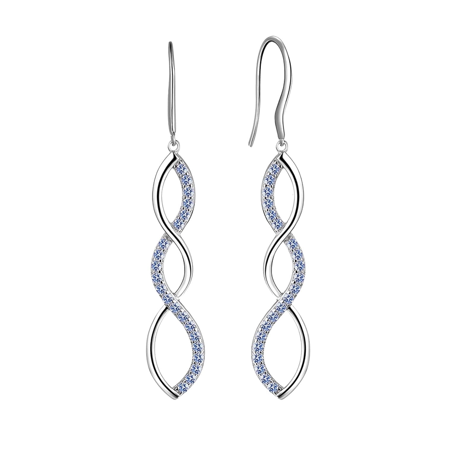 925 Sterling Silver Dangle Earrings Women Blue Topaz Drop Earrings Jewelry Spiral Hook Mother Wife Christmas Valentine's Day Gift for Her