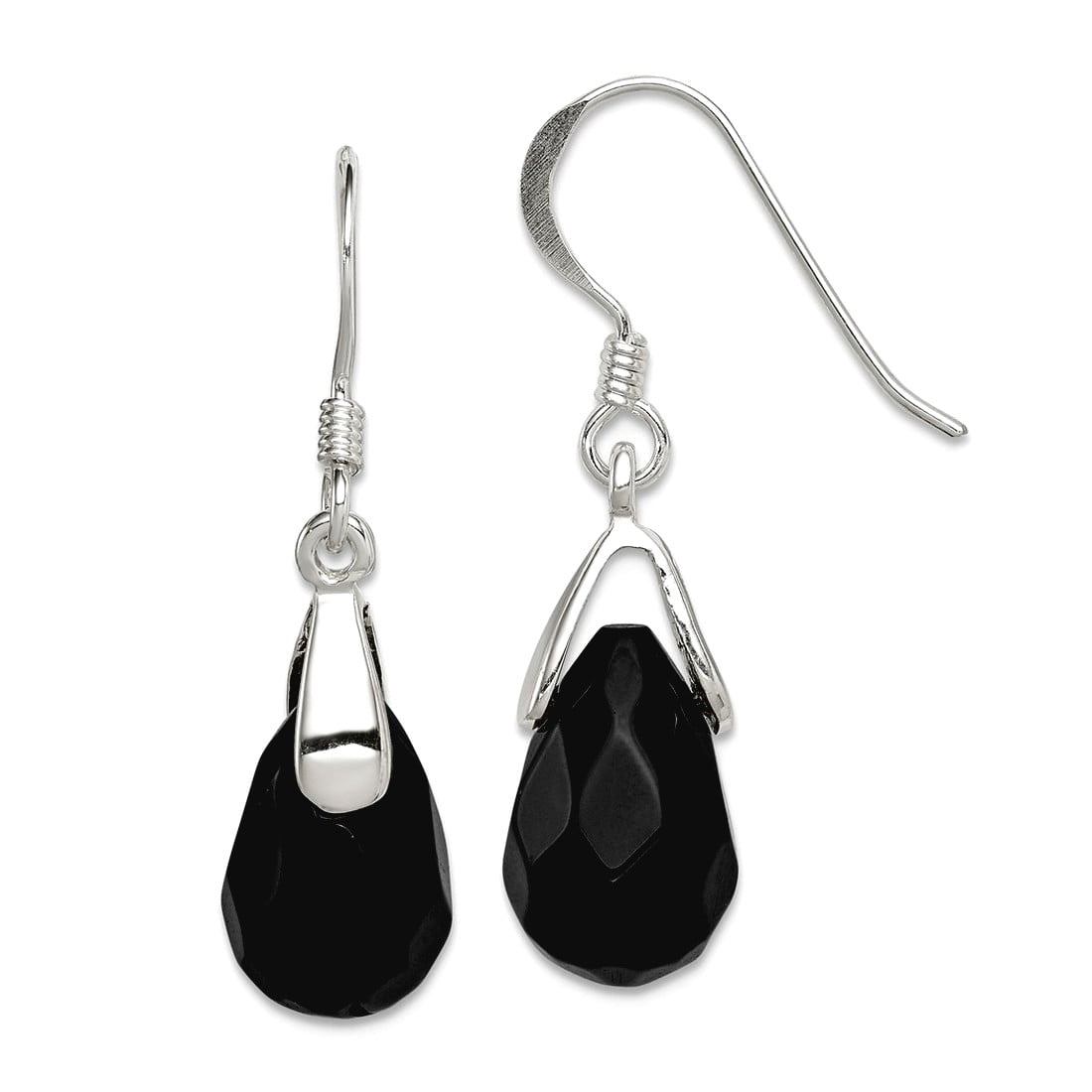 925 Sterling Silver Faceted Polished Shepherd hook Simulated Onyx Teardrop Earrings 30x8mm Wide Dangle Earring for Women