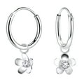 thumbnail image 1 of 925 Sterling Silver Dangle Flower Charm Hoop Earrings with Crystals, 1 of 3