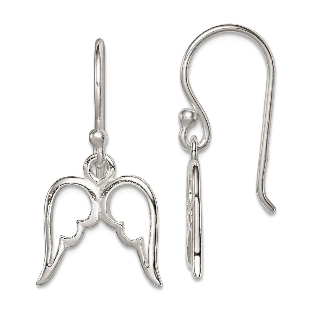 925 Sterling Silver Polished Angel Wings Shepherd Hook Earrings 22x13mm Wide Dangle Earring for Women