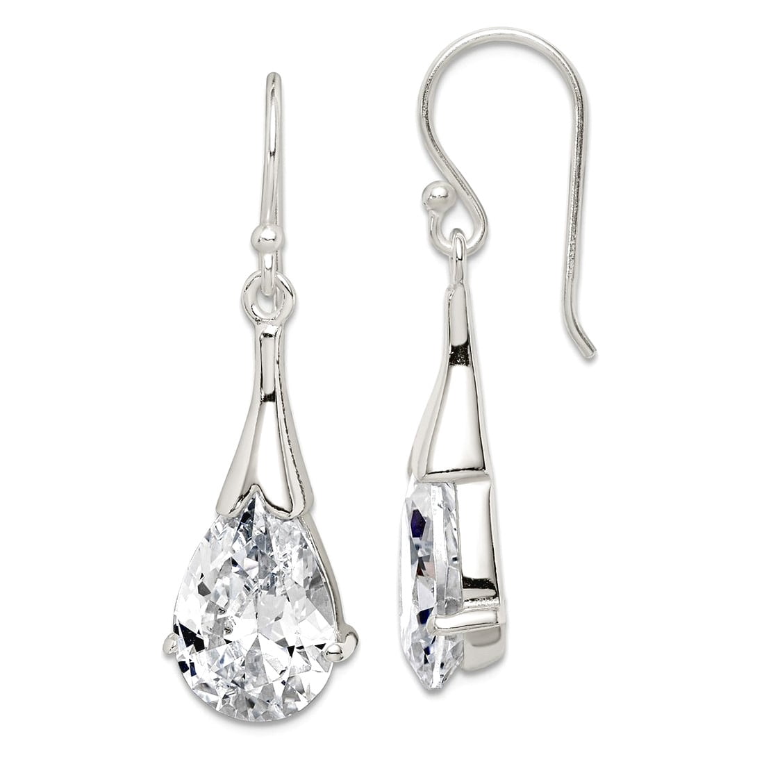 925 Sterling Silver Polished Cubic Zirconia Shepherd Hook Earrings 38x11mm Wide Dangle Earring for Women