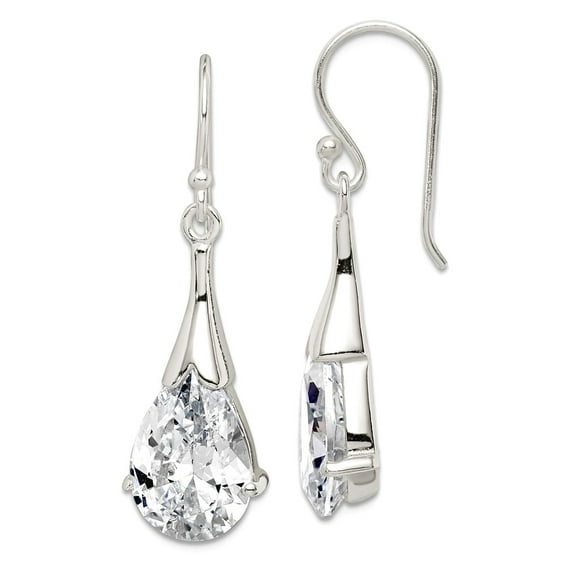 925 Sterling Silver Polished Cubic Zirconia Shepherd Hook Earrings 38x11mm Wide Dangle Earring for Women