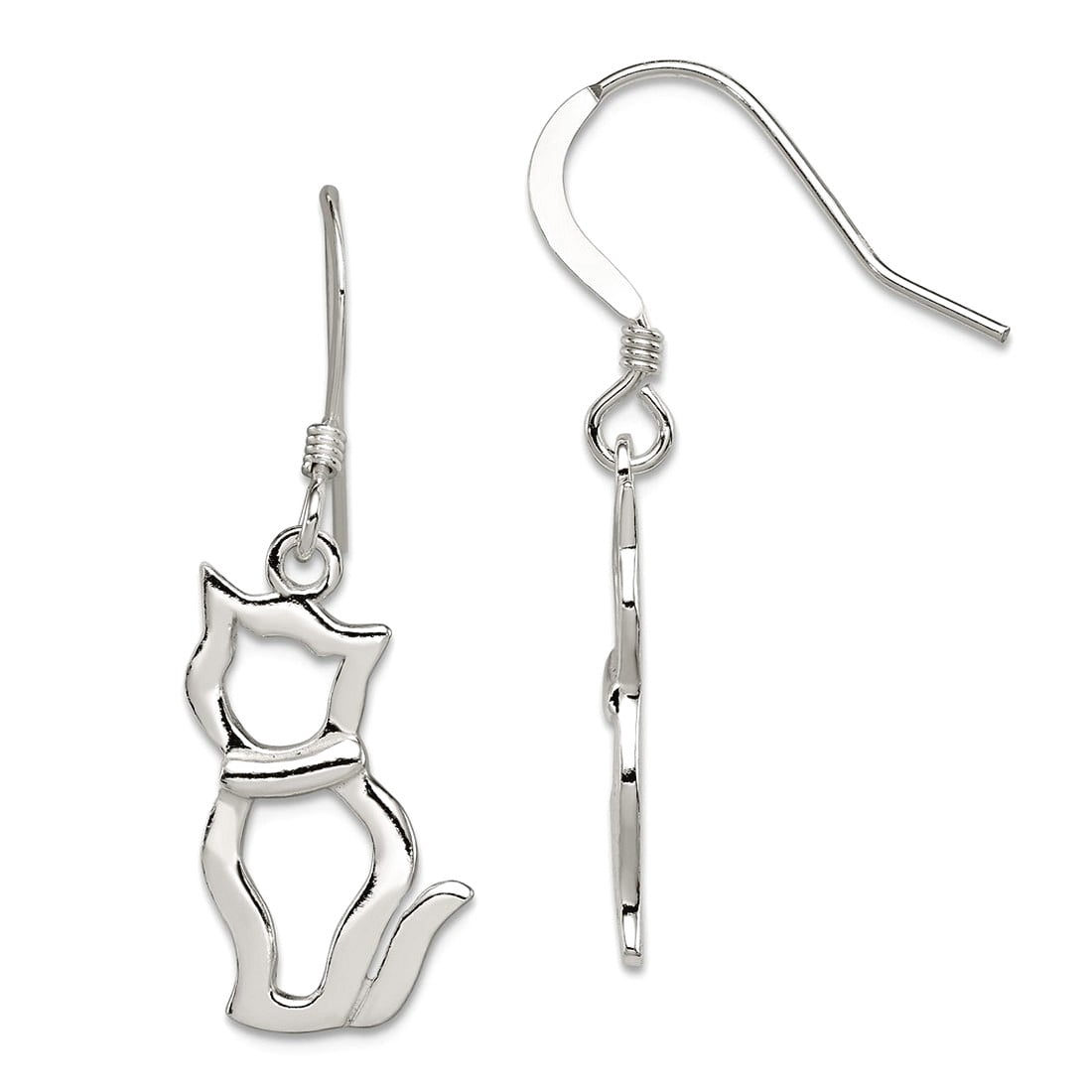 925 Sterling Silver Polished Cat Shepherd Hook Earrings 35x17mm Wide Dangle Earring for Women