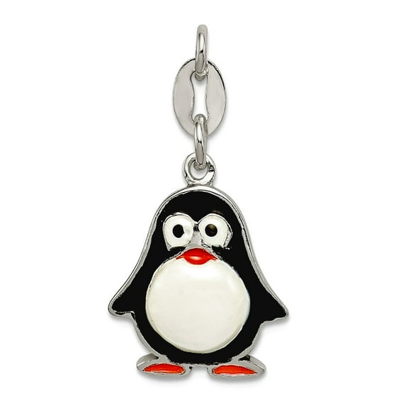 925 Sterling Silver Dangle Polished Enamel Penguin Pendant Necklace 26.75x13.47mm Wide Pendant for Women