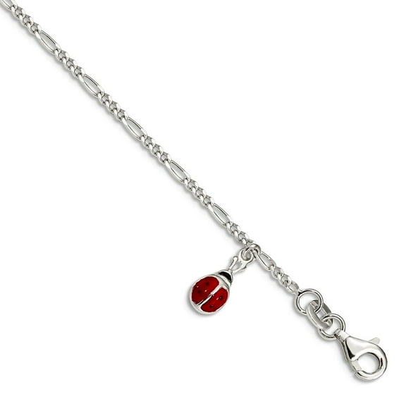 925 Sterling Silver Dangle Polished Fancy Lobster Closure Enameled Ladybug Bracelet 5mm Wide Link-Bracelet for Women