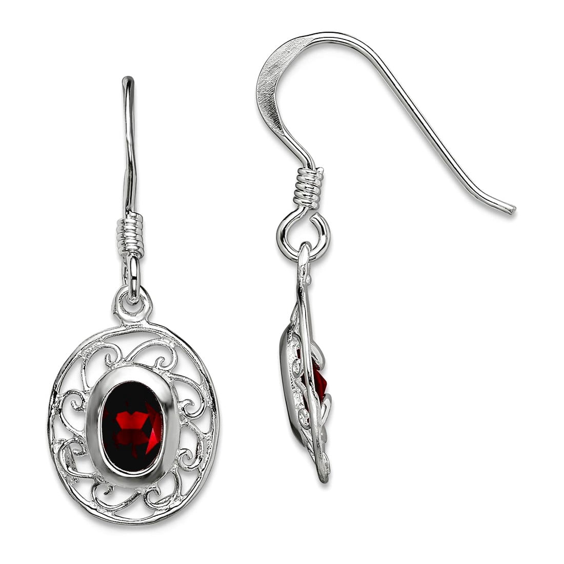 925 Sterling Silver Polished Shepherd hook Fancy Garnet Earrings 22x11mm Wide Dangle Earring for Women