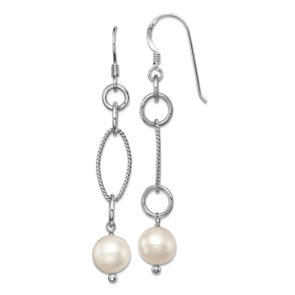 925 Sterling Silver Polished Shepherd hook Freshwater Cultured Pearl Earrings 41x10mm Wide Dangle Earring for Women