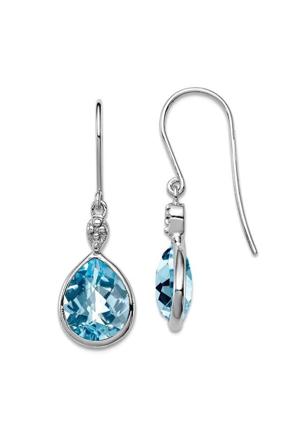 925 Sterling Silver Polished Shepherd hook Rhodium Plated Diamond Lt Swiss Blue Topaz Earrings 29x9mm Wide Dangle Earrin