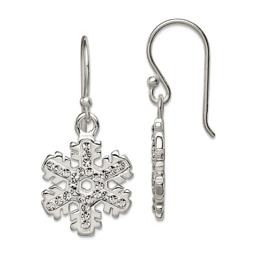 925 Sterling Silver Polished Stellux Crystal Snowflake Shepherd Hook Earrings 31x14mm Wide Dangle Earring for Women
