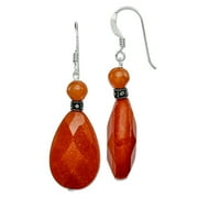 JEWELRYWEB 925 Sterling Silver Dangle Shepherd hook Artisan Oxidized Carnelian Earrings 46x16mm Wide - Jewelry Gift for Mom