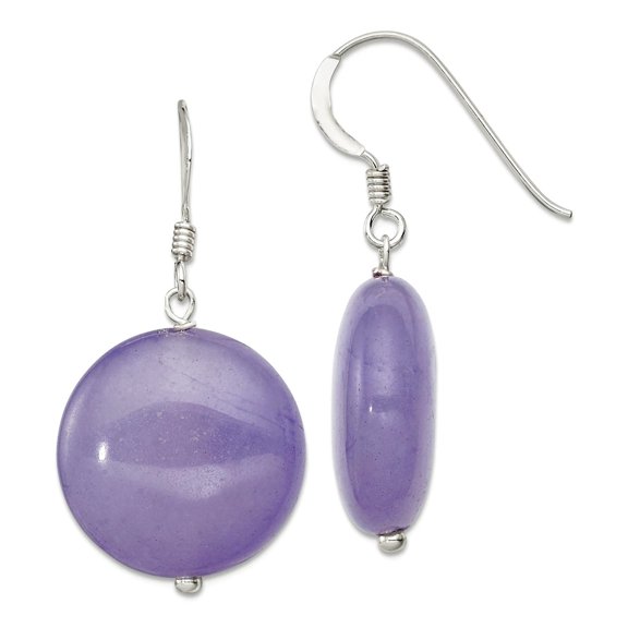 925 Sterling Silver Shepherd hook Lavender Dyed Jade Earrings 29x18mm Wide Dangle Earring for Women
