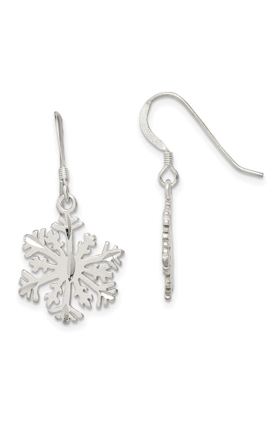 925 Sterling Silver Dangle Shepherd hook Satin Snowflake Earrings Measures 40x14mm Wide - Dangle Earring for Women