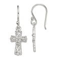 thumbnail image 1 of 925 Sterling Silver Textured Polished Shepherd hook Religious Faith Cross Earrings 30x11mm Wide Dangle Earring for Women, 1 of 2
