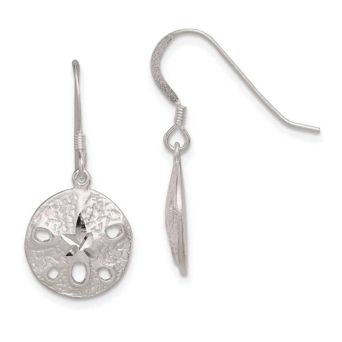 925 Sterling Silver Dangle Textured Shepherd hook Sand Dollar Earrings Measures 29x13mm Wide - Dangle Earring for Women