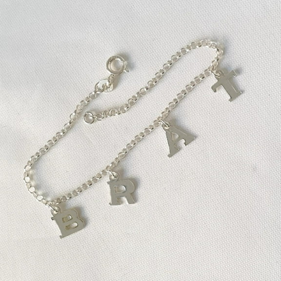 925 Sterling Silver Dangling BRAT Link Chain Anklet Bracelet