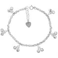 thumbnail image 1 of 925 Sterling Silver Dangling Double Bells Rolo Link Charm Anklet 10mm, 1 of 1
