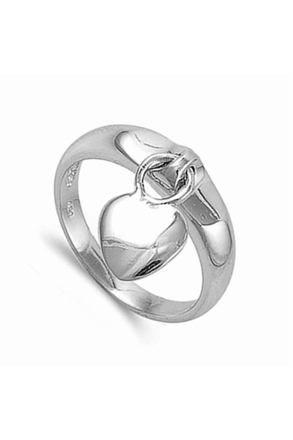 925 Sterling Silver Dangling Heart Charm Women's Gift Ring, Stackable Band Love Inspired Ring