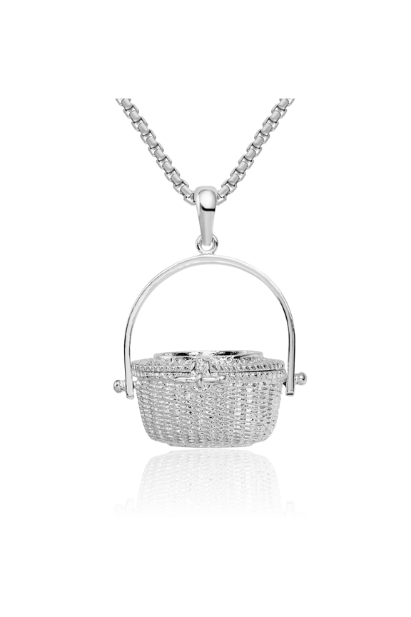 925 Sterling Silver Dangling Lightship Nantucket Basket Necklace Hanging Charm Pendant