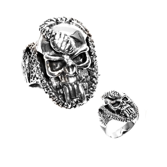 925 Sterling Silver Death Reptilian Skull Ring Size 9