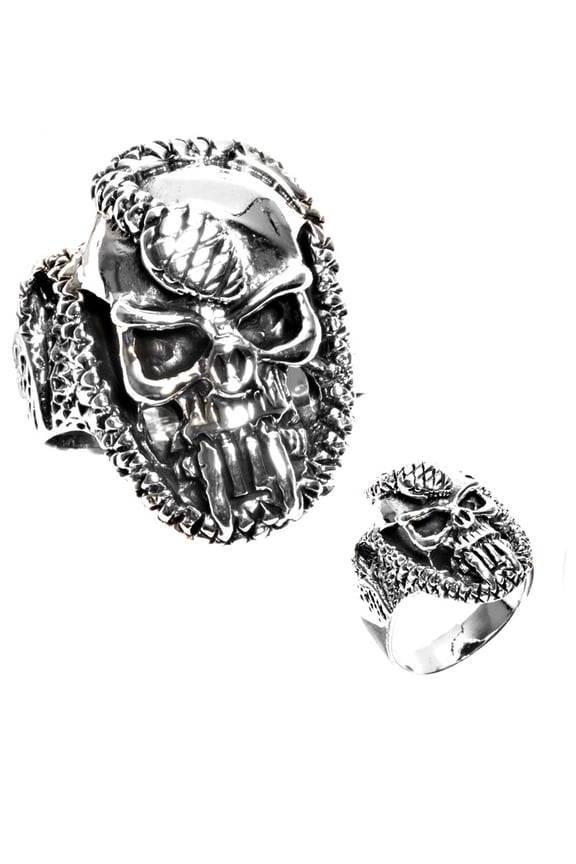925 Sterling Silver Death Reptilian Skull Ring Size 9