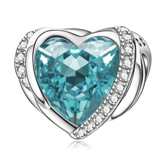 December Birthstone Angel Wing Heart Charm for Bracelet, 925 Sterling Silver