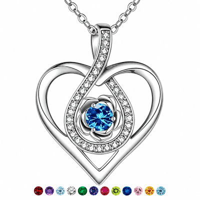 925 Sterling Silver December Birthstone Necklace for Women, Rose Flower Heart Pendant Jewelry, Birthday Valentines Gifts for Mom/Wife/Girlfriend