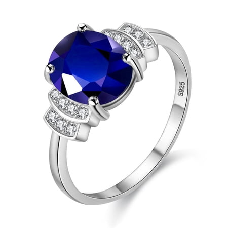 925 Sterling Silver Deep Blue Stone Promise Ring Bow Knot Design for Women (Size 9)