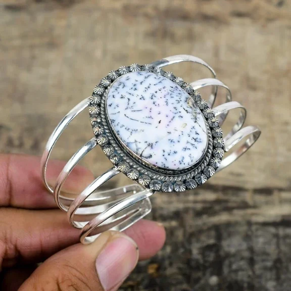 925 Sterling Silver Dendrite Opal Gemstone Handmade Jewelry Cuff Bracelet