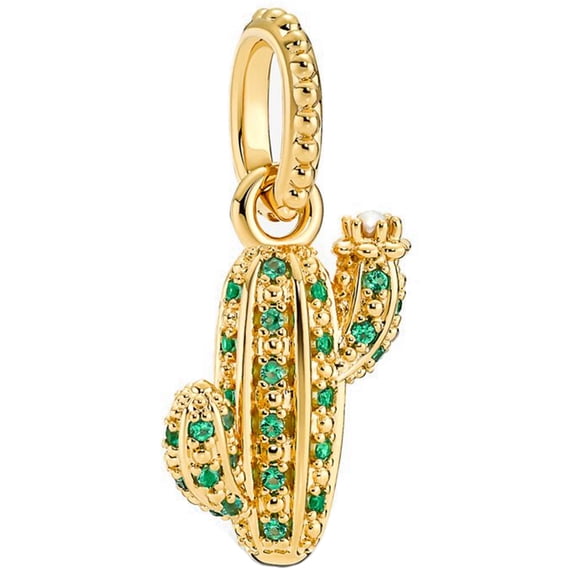 925 Sterling Silver Desert Plant Golden Cactus Charm Bead for Bracelet Charms Bangle Pendant Jewelry