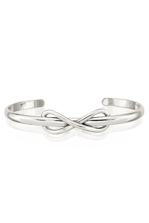 925 Sterling Silver Infinity Twisted Love Knot Symbol Cuff Charm Bracelet